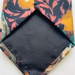 BRIONI Italian Silk Tie Abstract Black Copper Teal